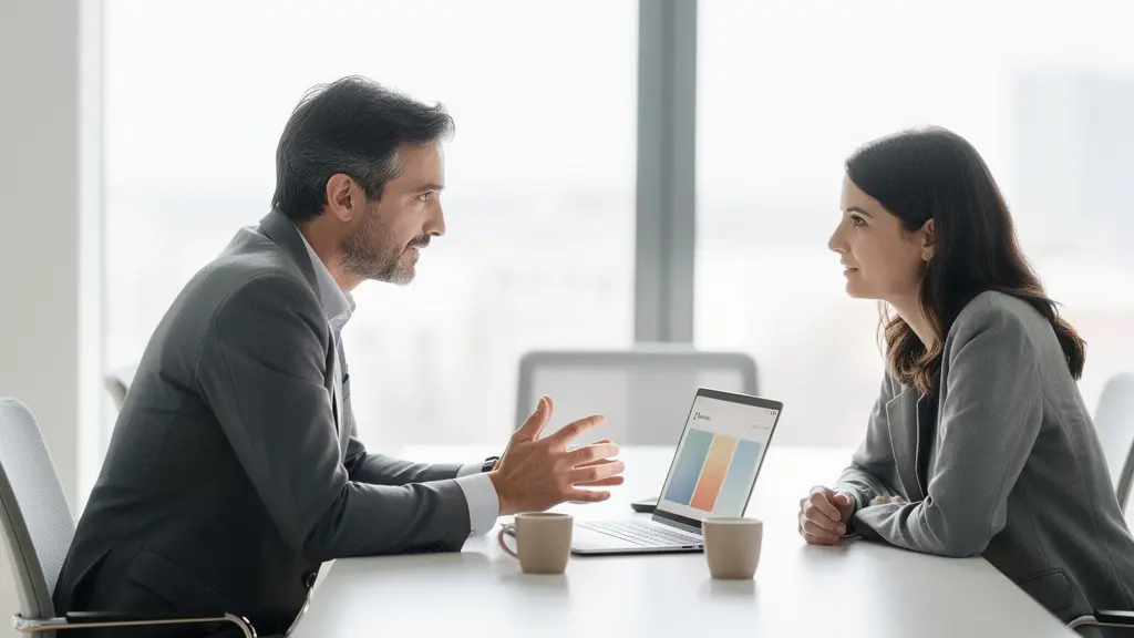 Consultant présentant une roadmap data à un client en salle de réunion