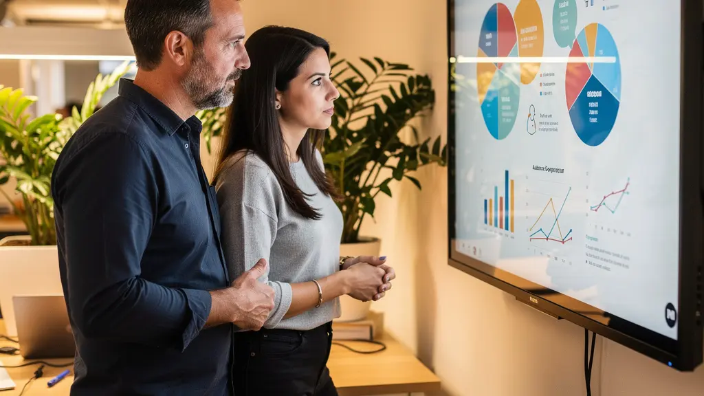 Équipe marketing digital analysant une visualisation de segmentation d'audiences